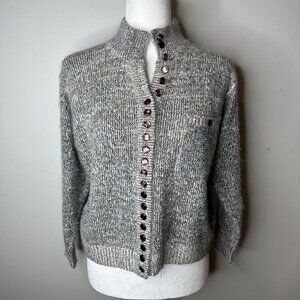 Vintage Women’s Barbara M Mock Neck Cardigan Sweater Silk Angora Gray Size M